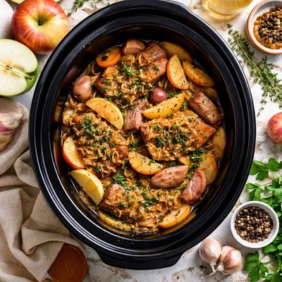 Image of Crock Pot Normandy Pork with Apples Shallots Cider