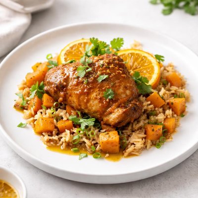 Image of Crock Pot Orange Curry Chicken with Sweet Potato Pilaf