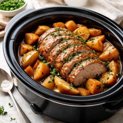 Image of Crock Pot Pork Loin with Sweet Potatoes and Apples