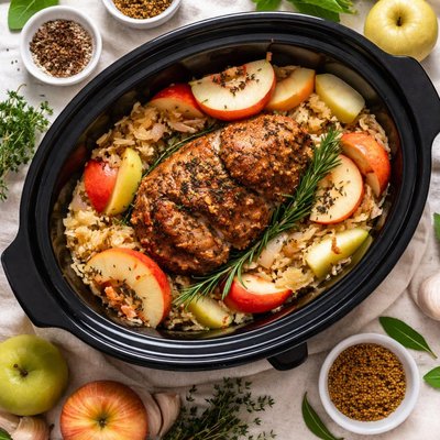 Image of Crock Pot Pork Roast with Apples and Sauerkraut