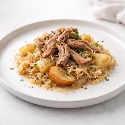 Image of Crock Pot Pork with Sauerkraut Apple Potato