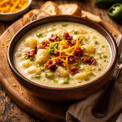 Image of Crock Pot Potato Soup with Chilies and Cheese