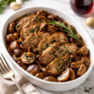 Image of Crock Pot Rosemary Pork and Mushrooms with Shallots