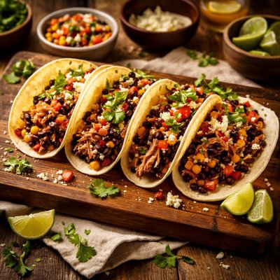 Image of Crock Pot Shredded Pork Black Bean Tacos
