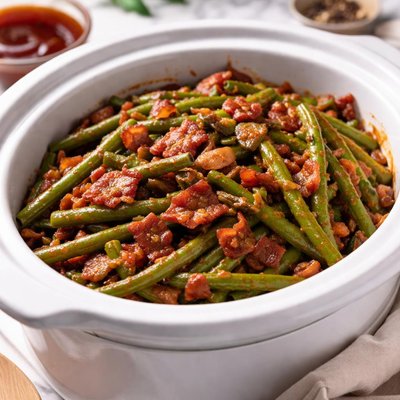 Image of Crock Pot Southern Style Barbecue Green Beans with Bacon