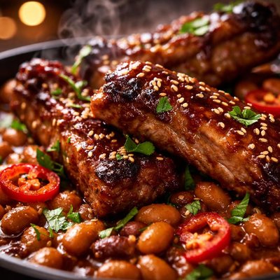 Image of Crock Pot Sweet and Spicy Pork or Beef Ribs and Beans