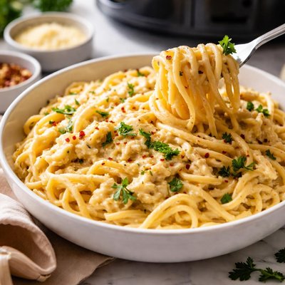 Image of Crockpot Cheesy Chicken Spaghetti