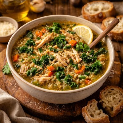 Image of Crockpot Quinoa Chicken and Kale Soup