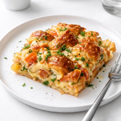 Image of Croissant Salmon or Ham Breakfast Casserole