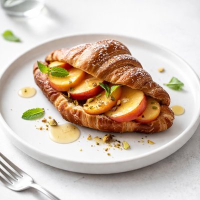 Image of Croissant with Peaches and Honey
