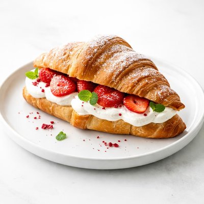 Image of Croissant bajo en grasa con fresas y crema.