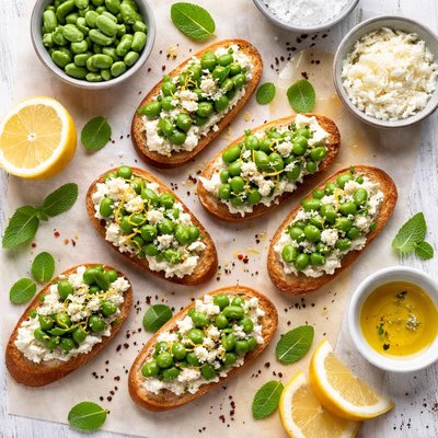 Image of Crostini with Fava Beans and Ricotta Salata