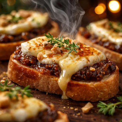 Image of Crostini with Fig Spread Bubbled Brie