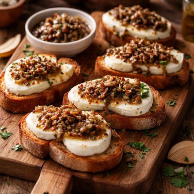 Image of Crostini with Fresh Mozzarella and Anchovy Sauce