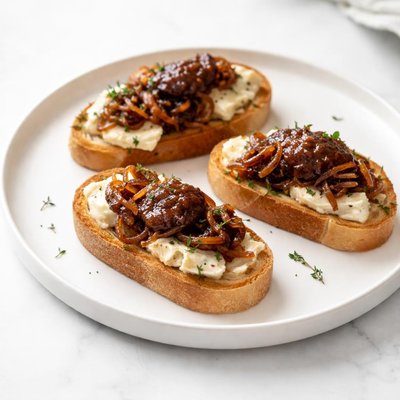 Image of Crostini with Gorgonzola Caramelized Onions and Fig Jam