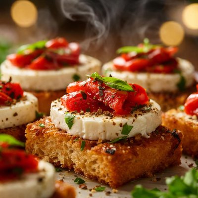 Image of Croutons with Chevre and Red Peppers