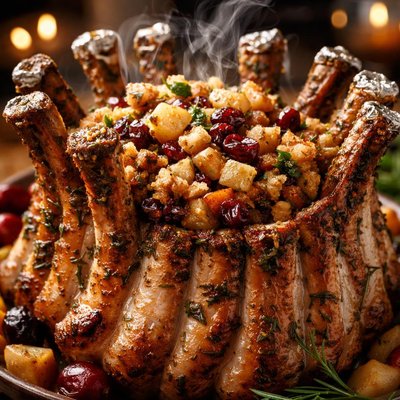 Image of Crown Roast of Pork with Savory Fruit Stuffing