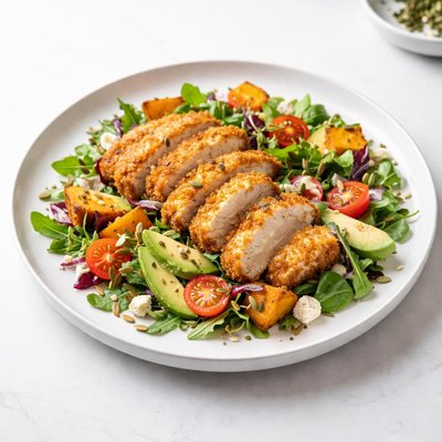 Image of Crumbed Chicken Roast Sweet Potato Salad