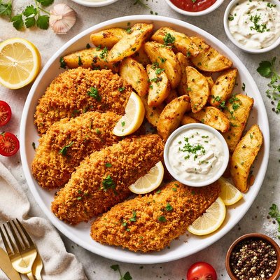 Image of Crumbed Chicken with Potato Wedges