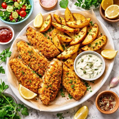 Image of Crumbed Fish with Wedges