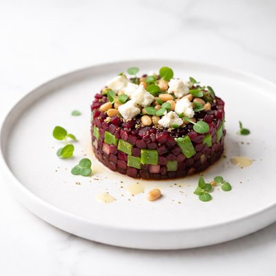 Image of Crumbled Goat Cheese Red Beet and Green Bean Tartare