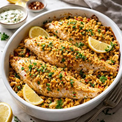 Image of Crunchy Baked Catfish with Cornbread Stuffing