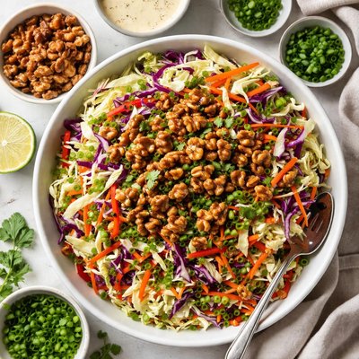 Image of Crunchy Red and Green Coleslaw Wth Candied Walnuts