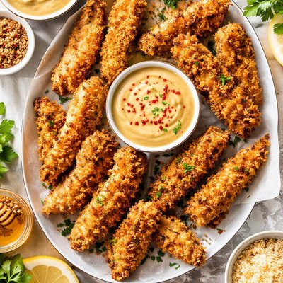 Image of Crunchy Turkey Strips with Maple Mustard Dipping Sauce