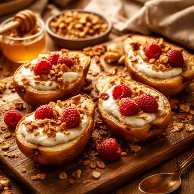 Image of Crunchy Yoghurt and Raspberry Pears