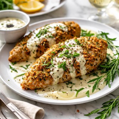 Image of Crusted Baked Chicken with Tarragon Cream Sauce
