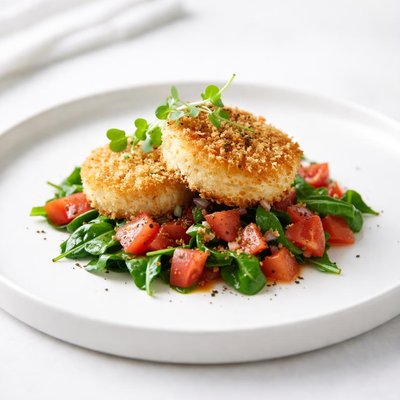 Image of Crusted Goat Cheese with Spinach Fresh Tomato Salsa