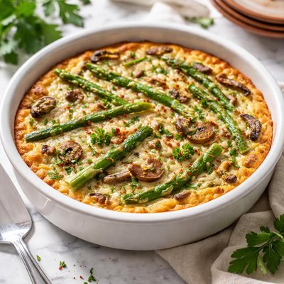 Image of Crustless Asparagus Mushroom Quiche