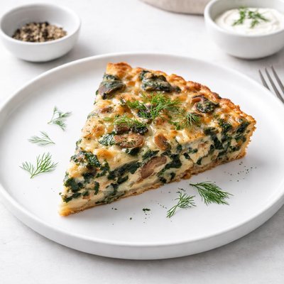 Image of Crustless Dill Spinach Quiche with Mushrooms and Cheese