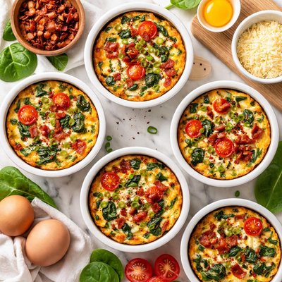 Image of Crustless Individual Spinach Bacon Quiche Low Carb