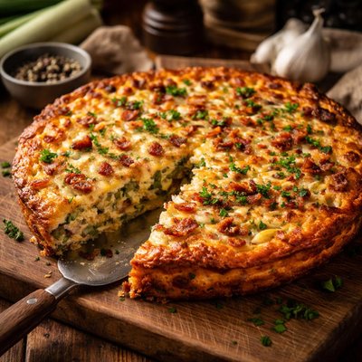 Image of Crustless Leek Bacon Cheese Quiche