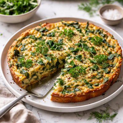 Image of Crustless Leek Greens and Herb Quiche