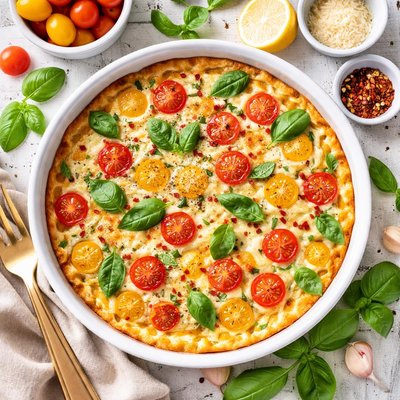 Image of Crustless Tomato and Basil Quiche Low Carb