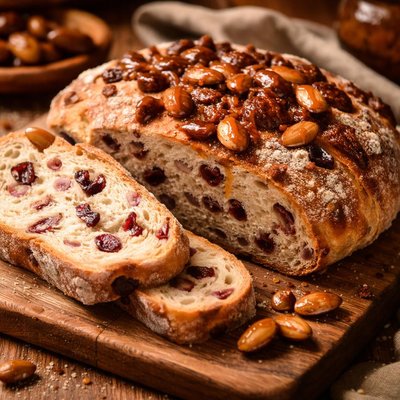 Image of Crusty Cranberry Bread with Caramel Almonds Almost No Knead