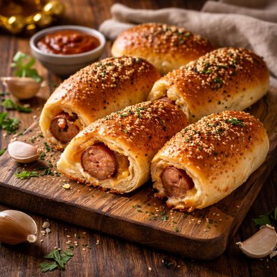 Image of Crusty Sausage Filled Bread Rolls