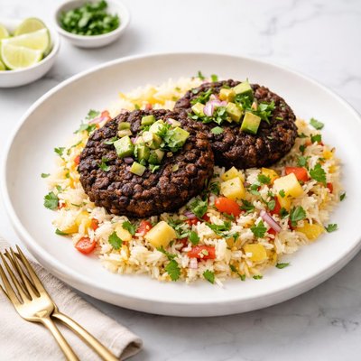Image of Cuban Black Bean Patties with Pineapple Rice