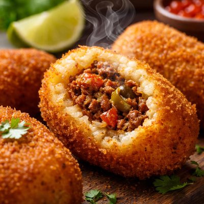 Image of Cuban Potato Croquettes with Beef Picadillo Papas Rellenas De P
