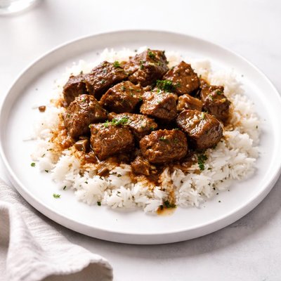 Image of Cubed Steak and Rice