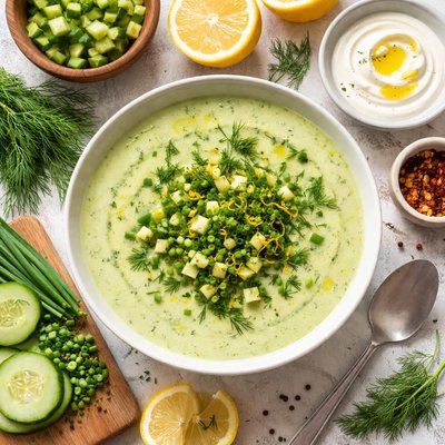 Image of Cucumber and Chive Soup with Lemon and Dill