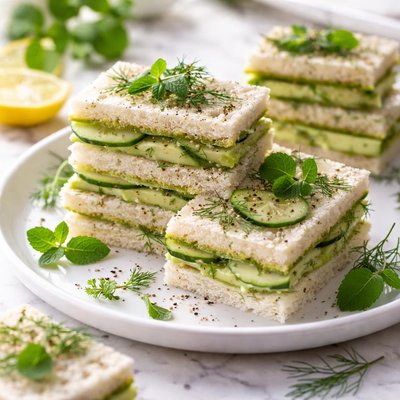 Image of Cucumber Avocado Tea Sandwiches with Dill Mint