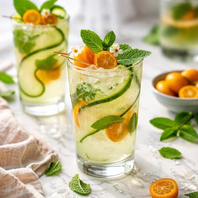 Image of Cucumber Kumquat and Mint Vodka Cocktail