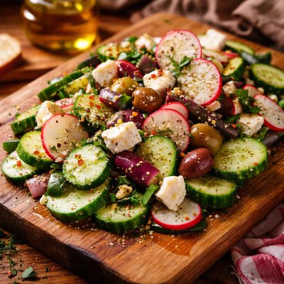 Image of Cucumber Olive Radish and Feta Salad