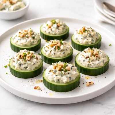 Image of Cucumber Rounds with Blue Cheese Spread