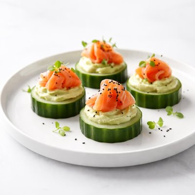 Image of Cucumber Slices with Smoked Salmon and Avocado Cream