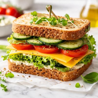 Image of Cucumber Tomato and Cheddar Sandwich