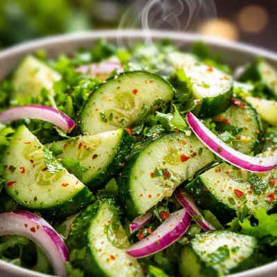 Image of Cucumber Vegetable Salad with Cilantro Red Onion